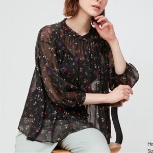 Uniqlo Black Floral Blouse